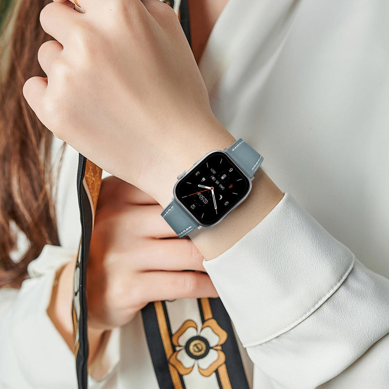 Genuine Leather Band Compatible with Apple Watch Bands for Women Men 49mm 46mm 45mm 44mm 42mm 41mm 40mm 38mm, Soft Leather Replacement Strap for iWatch Ultra SE Series 10 9 8 7 6 5 4 3 2 1(PACK OF 2)