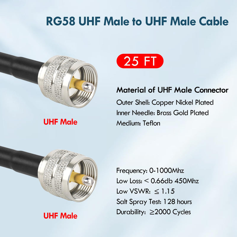 MOOKEERF CB Coax Cable - 25FT RG58 PL-259 UHF Male to Male Low Loss CB Antenna Cable for CB Radio, Ham Radio, Amateur Radio, Antenna Analyzer, SWR Meter (Red) 1