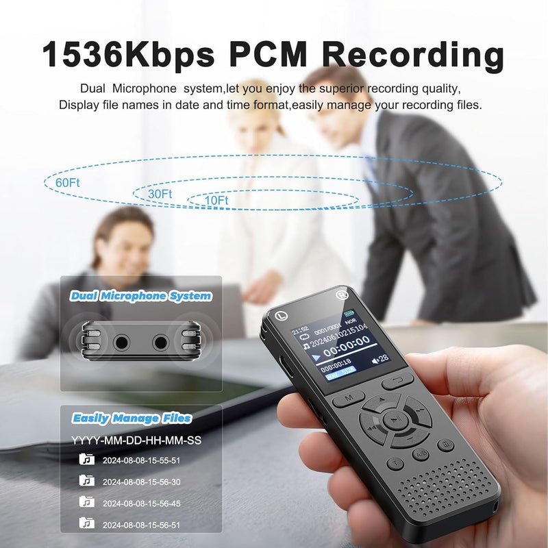 [AUSTRALIA] - 160GB Digital Voice Recorder, Portable Audio Recorder with Built-in Speaker, Voice Activated, WAV, A/B Repeat & Password Protection – Ideal for Meetings, Lectures & Interviews 