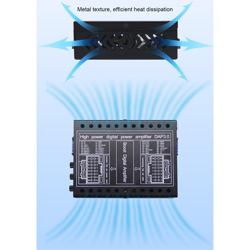 Digital Car Amplifier, 4 Channels 50Wx4 60Wx4 Power Amplifier with DSP, AB Class Technology, Clear Sound Output, Bass Treble Adjustable, Metal Material, DC12V