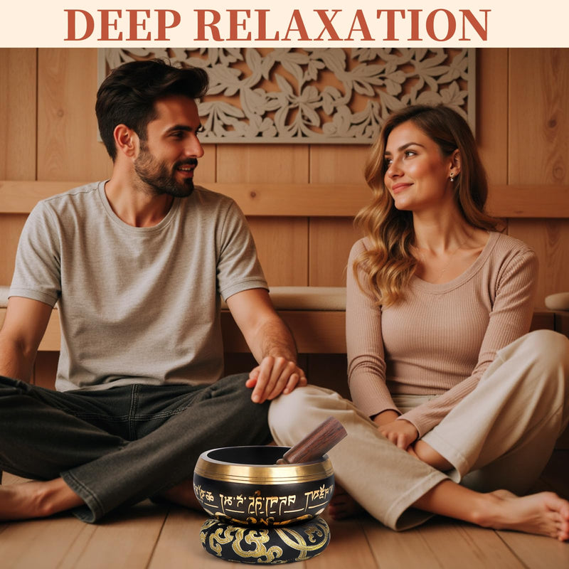 [AUSTRALIA] - AKLOT HandMade Meditation Singing Bowl: Tibetan Sound Bowl Set with Pure Tone, Sound Bath Bowl with Cushion, Mallet, Carry Bag, Spiritual Gift for Chakra Clearing, Yoga, Prayer, Relaxation (5 Inch) 5 inch Black 