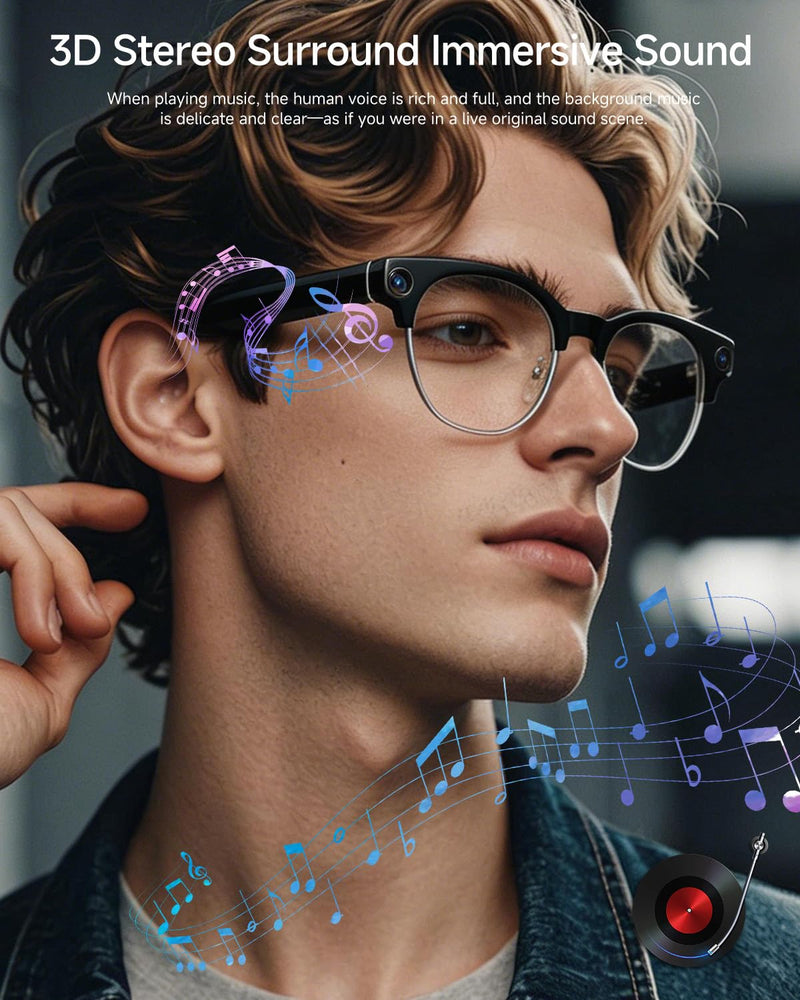 AI Smart Camera Glasses, 8MP 1080P HD Video Recording, Stylish Half-Frame Oval Design, Open-Ear Bluetooth Audio, AI Assistant & Translation, Brown