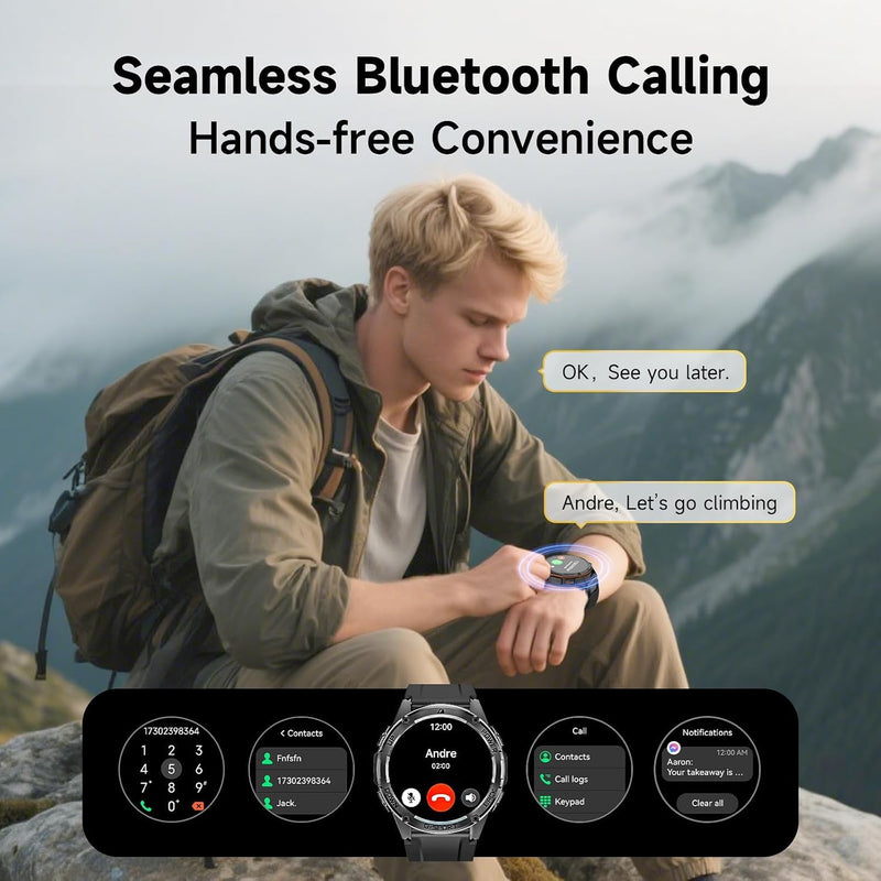 GPS Military Smart Watches for Men - Military Grade, 6-Satellite Positioning, 800mAh 30-Day Battery, 5ATM Waterproof Rugged Fitness Watch for Outdoor Tactical Use 1.43" AMOLED Rugged Fitness Watch
