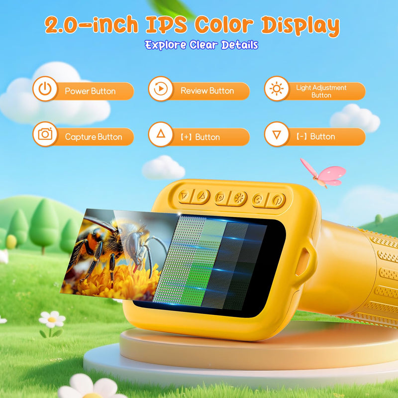 [AUSTRALIA] - SKYBASIC Digital Microscope for Kids, 2" Screen 1000X Handheld Microscope HD Pocket Portable Microscopes Camera, Science Edu Fun Birthday Gifts Toys for Ages 4-12 Children Students Boys Girls -Yellow 2"-Yellow 