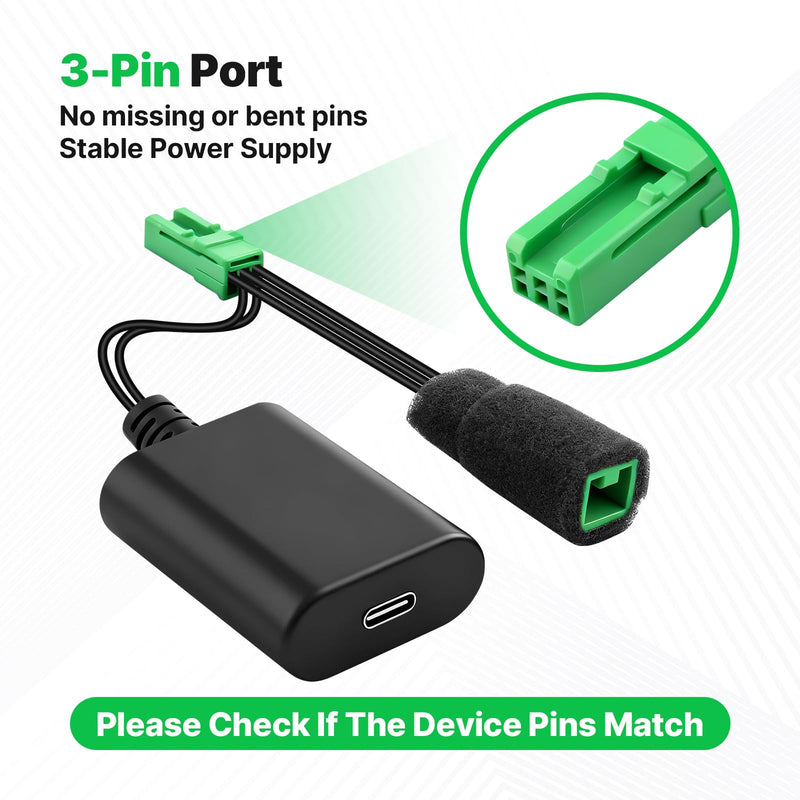 Dashcam Power Adapter 3-pin Model A Compatible with Volvo XC40 XC60 XC90 S60 V60 C40 Dash Cam Power Adapter, Connects to Rearview Mirror, GPS Charger Built-in USB Power Port