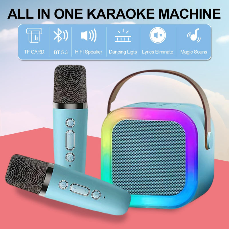 Karaoke Machine for Kids, Kids Karaoke Machine for Girls with 2 Wireless Microphones, Mini Portable Bluetooth Speaker Kids Karaoke Machine Gifts for Girls and Boys Family Party (Blue) blue
