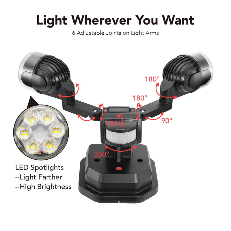 [AUSTRALIA] - OREiN Motion Sensor Outdoor Security Light, Adjustable Dual-Head LED Flood Light, 3 Modes(Motion/Manual/Dusk to Dawn), 150W Equivalent 5000K, IP65 Waterproof Exterior Lighting, Hardwired Black 2 Heads 