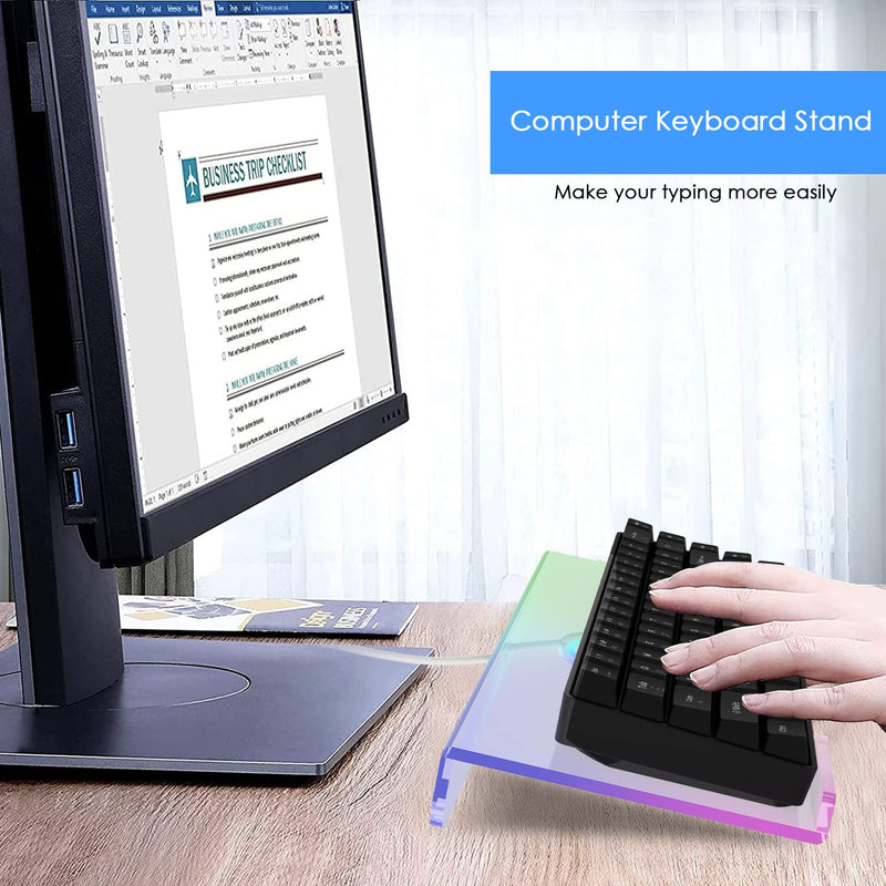 Clear 366 Kinds RGB Acrylic Tilted Computer Keyboard Holder,PC Keyboard Stand Tray Holder for Easy Ergonomic Typing and Working at Home and Office Upgraded Version RGB Chocolate stand