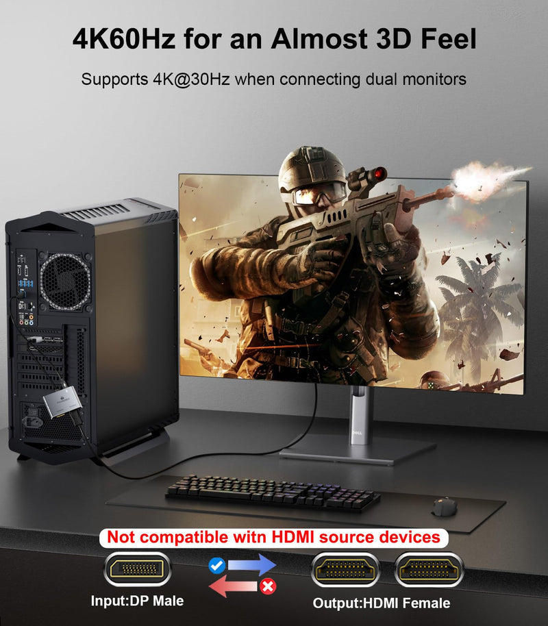 DisplayPort to Dual HDMI Adapter (4K@60Hz) DP to HDMI Splitter for Dual Monitors Extended Display MST Display Port to HDMI 1 in 2 Out Hub for PC, Graphics Card