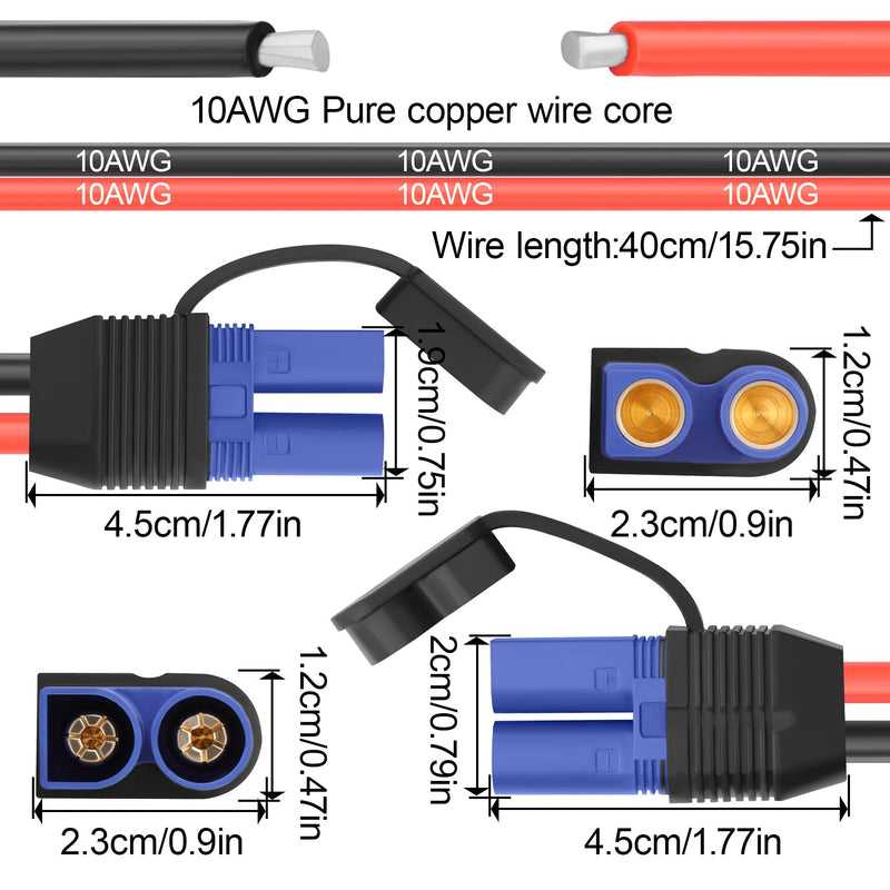 EC5 Connector Cable Pair,EC5 Male Female Banana Plug Adapter | with 10AWG Silicone Wire, 50A 24V Gold-Plated for RC Car Battery,Emergency Start,1 Pair,50CM