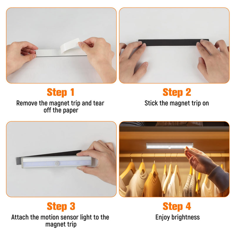 [AUSTRALIA] - Molrebe Motion Sensor LED Lights, 6 Pack Battery Operated 10 LED Motion Closet Light, Stick-On Anywhere Magnetic Night Light Bar for Closet Under Cabinet Kitchen Hallway Stairway Vanity Wardrobe White 