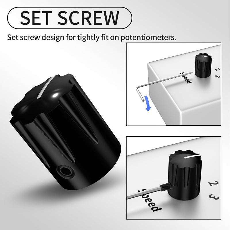 DaierTek Guitar Pedal Knob Metal 6.35MM Potentiometer Knob 1/4 Shaft Control Knob Black Aluminum Apilifier Knob with Set Screw for Effect Pedal AMP Replacement -6pcs