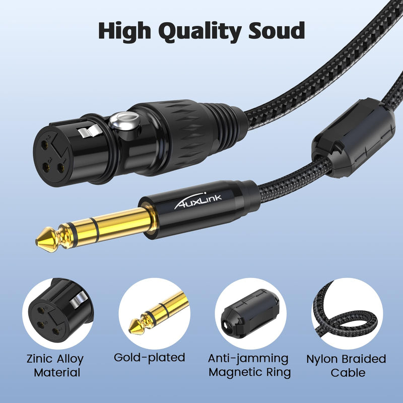 XLR to 1/4, TRS to 6.35mm 15ft 2Packs Gold-Plated Connectors Nylon Braided, Quarter Inch to XLR Female Cable for Speakers, Mixers, Amplifiers XLR Female 15ft 2pack XLR Female to 1/4 Cable