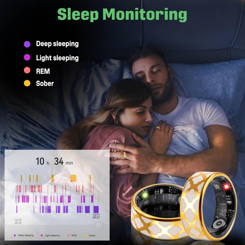 FAHKNS Smart Health Ring for Women Men: Fitness Tracker Ring with Heart Rate,Blood Oxygen,Sleep Monitor,Stress,Steps Counter,IP68 Waterproof for iOS & Android,No APP Fees (Enamel,10#)