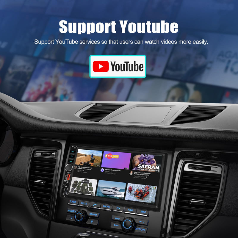 Double Din Car Stereo with Wireless Carplay Android Auto, 7 inch IPS Touch Screen Car Radio Bluetooth Hands-Free Online Video Mirror Link FM Radio EQ USB/SD/AUX Input SWC 7-Inch (New)