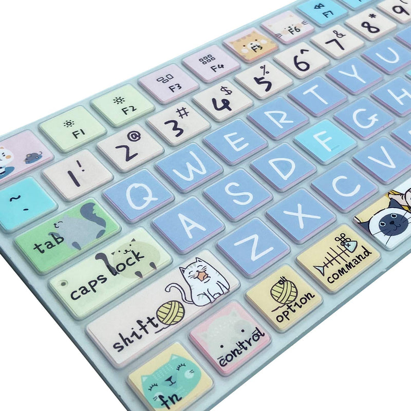 Keyboard Cover Skin for Apple Wireless iMac Magic Keyboard MLA22LL/ A (Model: A1644), Silicone Skin Protector with Pattern & Big Letter Design, US Layout, Cute Cat Model: A1644