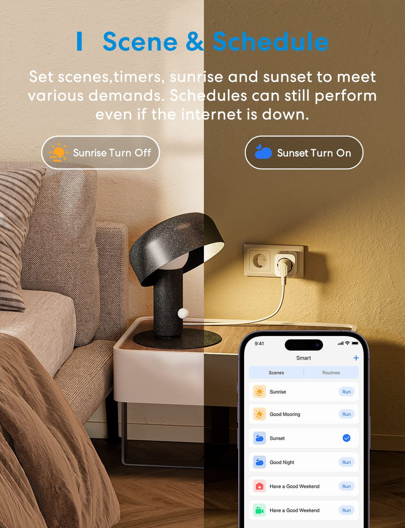 Meross Smart Socket with Current Measurement 16 A, Bluetooth WLAN Socket with Timer, Voice and Remote Control, Electricity Meter for Balcony Power Plant, Works with Alexa, Google Home, Pack of 2 WiFi socket with current measurement 2St.