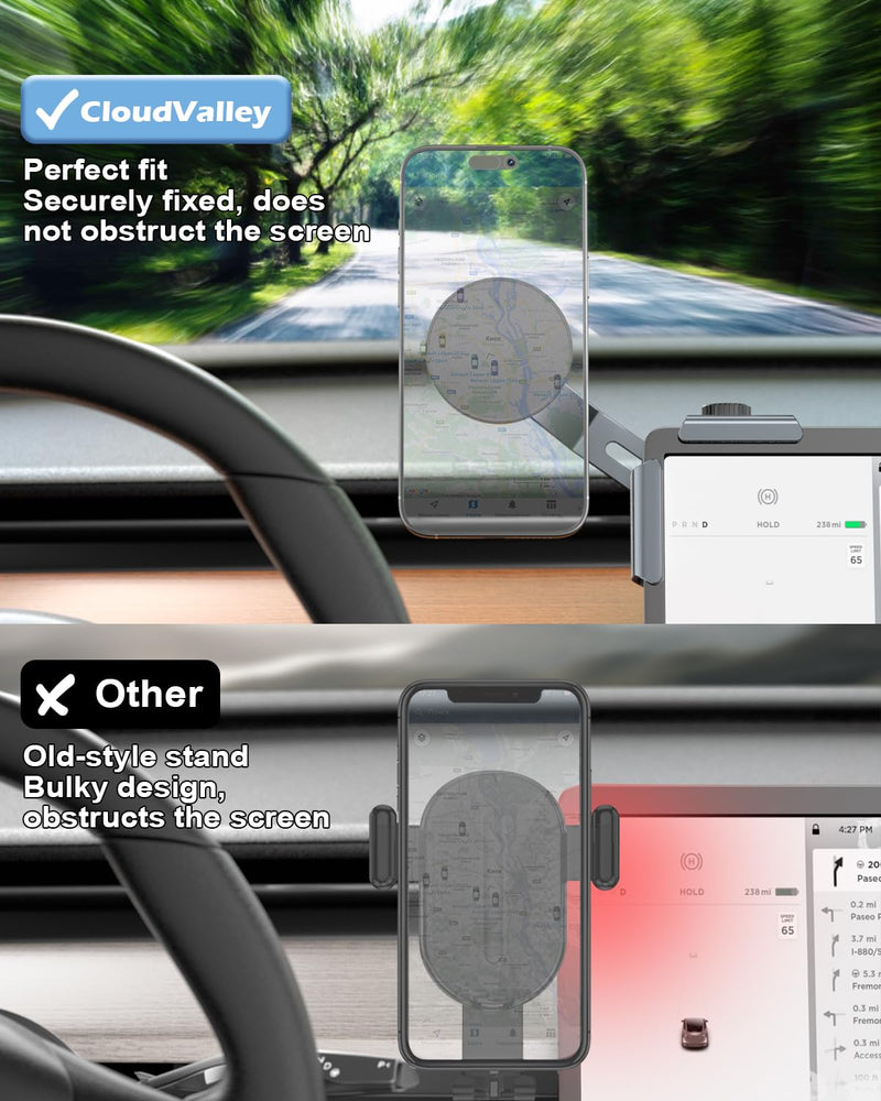 CloudValley Upgrade Phone Mount Car Holder for Tesla Model Y/3 | 【Extendable Metal Holder】 Design for MagSafe Car Accessories for iPhone, Magnetic Phone Holders, Strong Magnet for 3/Y/S/X Magnetic Mount-Black