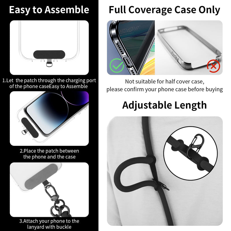 Adjustable Phone Crossbody Lanyards, Thick Nylon Phone Lanyard Strap Around the Neck Black