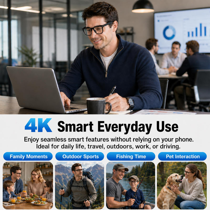 AI Smart Glasses with Camera, 4K Video, Real-Time Translation, AI Assistant | Object Recognition, Open-Ear Speakers, Bluetooth Calling, Transparent Lenses Transparent Lens