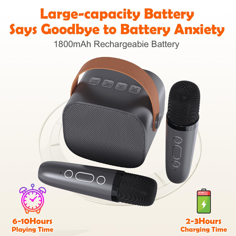 Mini Karaoke Machine for Kids Adults,Portable Bluetooth Karaoke Speaker for Adults Kids with 2 Microphones for 6 7 8 9 10 11 12 Years Old Girls Boys Gifts Toys for Christmas Birthday,Black Black