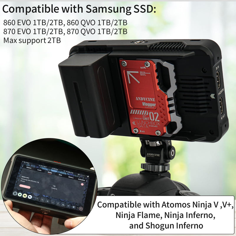 ANDYCINE Lunchbox II Red DIY Metal Case for DIY SSD Compatible for Atomos Ninja V,V+, Ninja Flame, Ninja Inferno, and Shogun Inferno