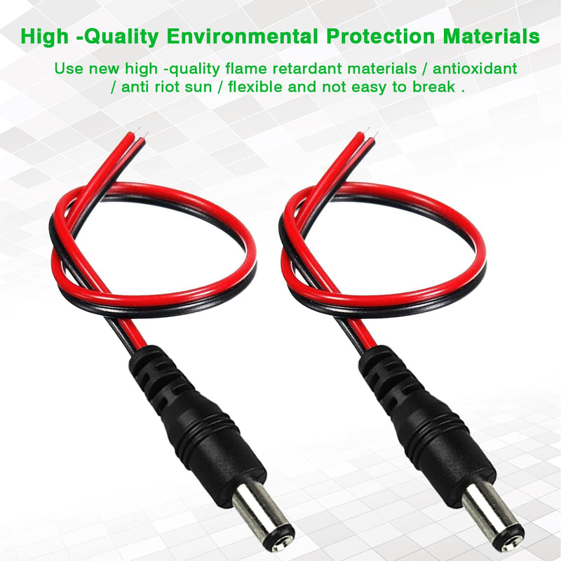 DC Power Pigtails Cable, 20Pcs DC 5.5 X 2.1 mm Barrel Male DC Plug Connector Pigtail for Led Strip, Security Camera Wire CORD20PC