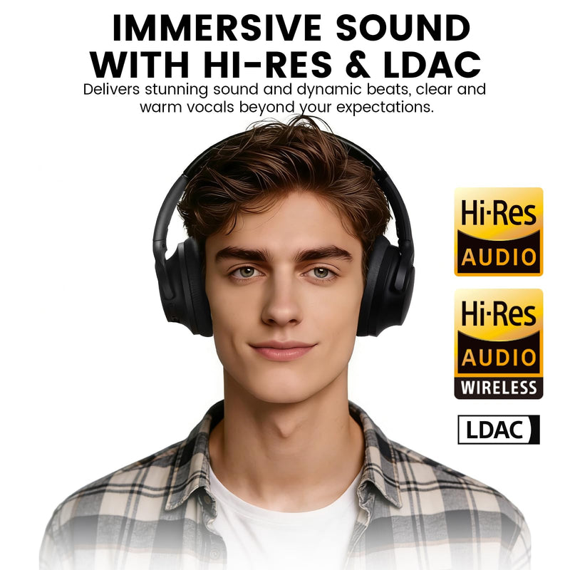 1Mii Y8+ Hybrid Active Noise Cancelling Headphones, 100H Playtime, Bluetooth 6.0 Over Ear LDAC Wireless Hi-Res Audio & Deep Bass, Comfortable for Travel Airplane Home Office, Custom EQ via App, Black