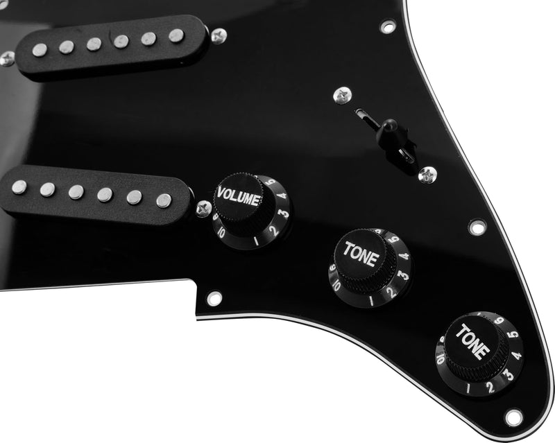 SSS Loaded Pickguard Set - Single Coil Pickups, 3-Ply Black, Easy Drop-In Replacement – Compatible with Fender Stratocaster Guitars, Black Pickguard-SSS-Black