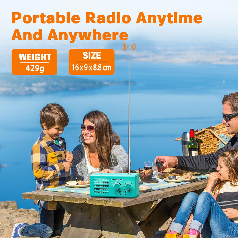 [AUSTRALIA] - AM FM Radio Portable,Goodes Transistor Radio Plug in Wall Battery Powered with Best Reception, Loud Speaker, Excellent Sound, Small Radios for Home Outdoor Office Desk Use/Decor, Gift for Elders Cyan 