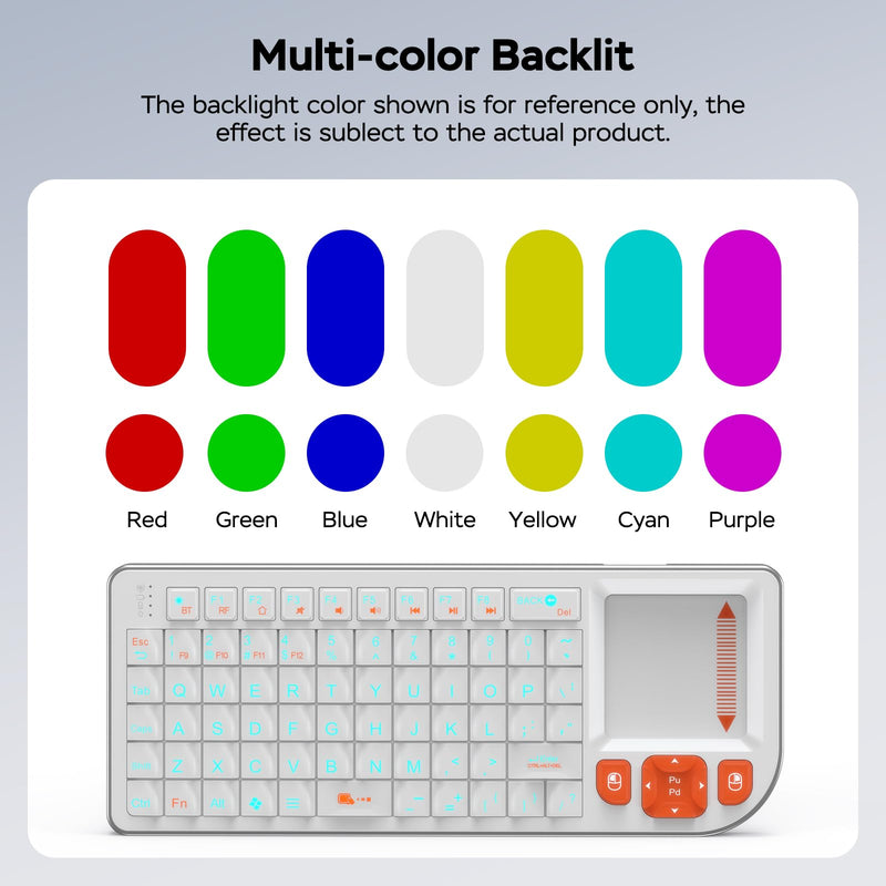 K809 Mini Keyboard with Touchpad, High-End Aluminum Alloy Frame,2.4G+BT | 1000mAh rechargeable battery,7-color backlight,ultra-thin and portable,for tv,android tv box,fire tv stick,htpc,frojector,pc