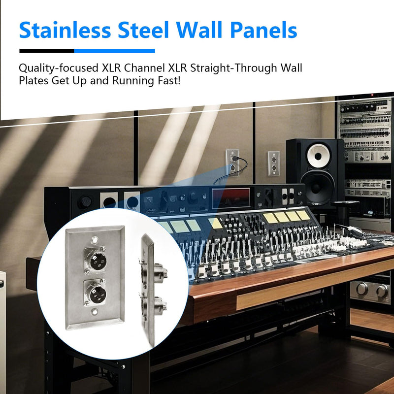 Dual XLR Plugs and Plates Audio Speakers Dual XLR Female Connectors Stainless Steel Wall Plate (2pack) Silver Dual XLR Female Plate(V)
