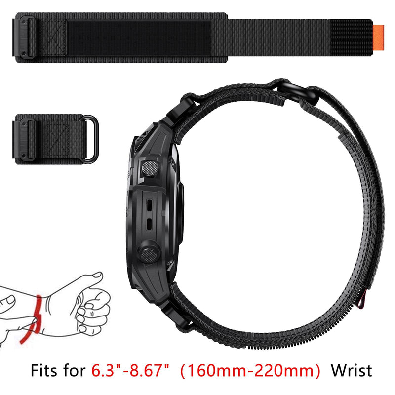 Abanen Rugged Nylon Quick Fit 22mm Watch Bands for Garmin Fenix 7 / Fenix 6 / Fenix 5 / EPIX Pro 47mm, Adjustable Weave Ballistic Nylon Webbing Wrist Band for Forerunner 955/965, MARQ Black