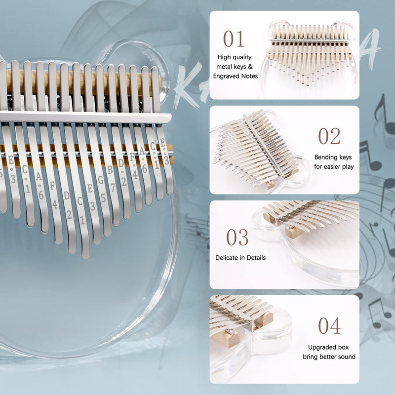 [AUSTRALIA] - Acrylic Kalimba Thumb Piano,YUNDIE Portable 17 Keys Mbira Crystal Finger Piano, Musical Instruments Birthday Gift for Kid Adult Beginners Professional(Clear) (17 Keys) 