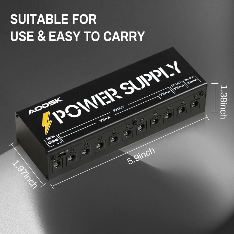AODSK Guitar Effect Pedal Power Supply,9V/12V/18V DC Output,10 Isolated DC Output（AH-05）