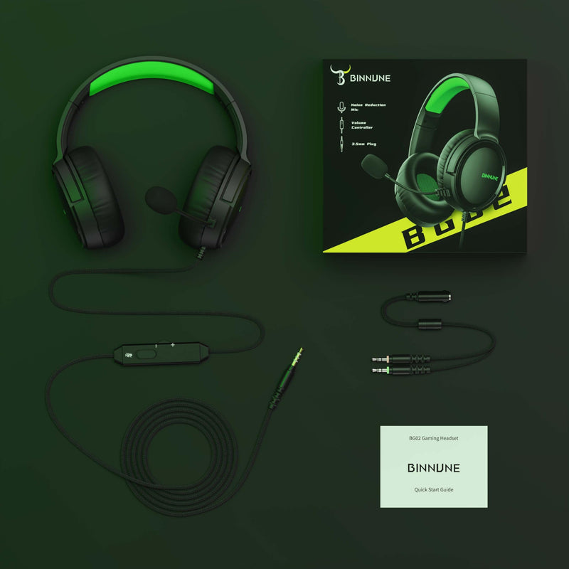 BINNUNE Gaming Headset with Mic for PS4 PS5 Xbox Series X|S Xbox 1 PC NS, Wired Gaming Headphones with Microphone for PS 4|5 Xbox1 Black Green