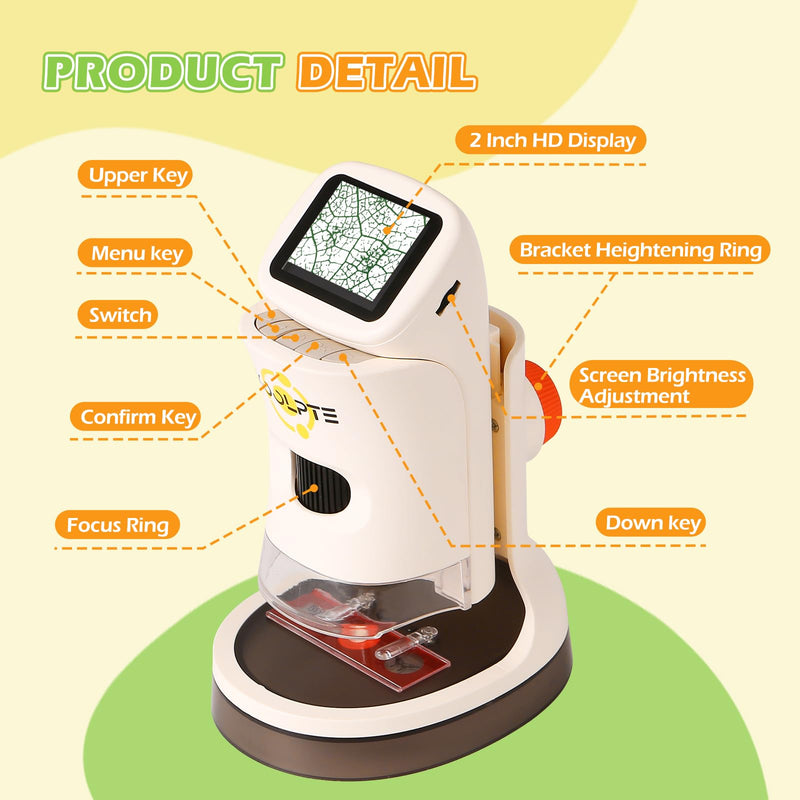 Microscope for Kids, 1000X HD Pocket Kids Microscope, 2.1'' LCD Screen Mini Micrscope for Kids 8-12, Science Mini Scope Toy Kits, Handheld Miniscope Educational Gifts for Kids, 32 GB TF Card Included Warm White