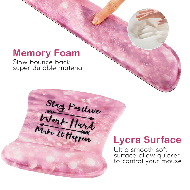 Ergonomic Mouse Pad with Wrist Support Gel, DINKY Upgraded Keyboard Wrist Rest Pad Set, Lovely Coaster with Non-Slip PU Base Mouse Pads for Working, Gaming and Family (Pink Letters) Pink Letters