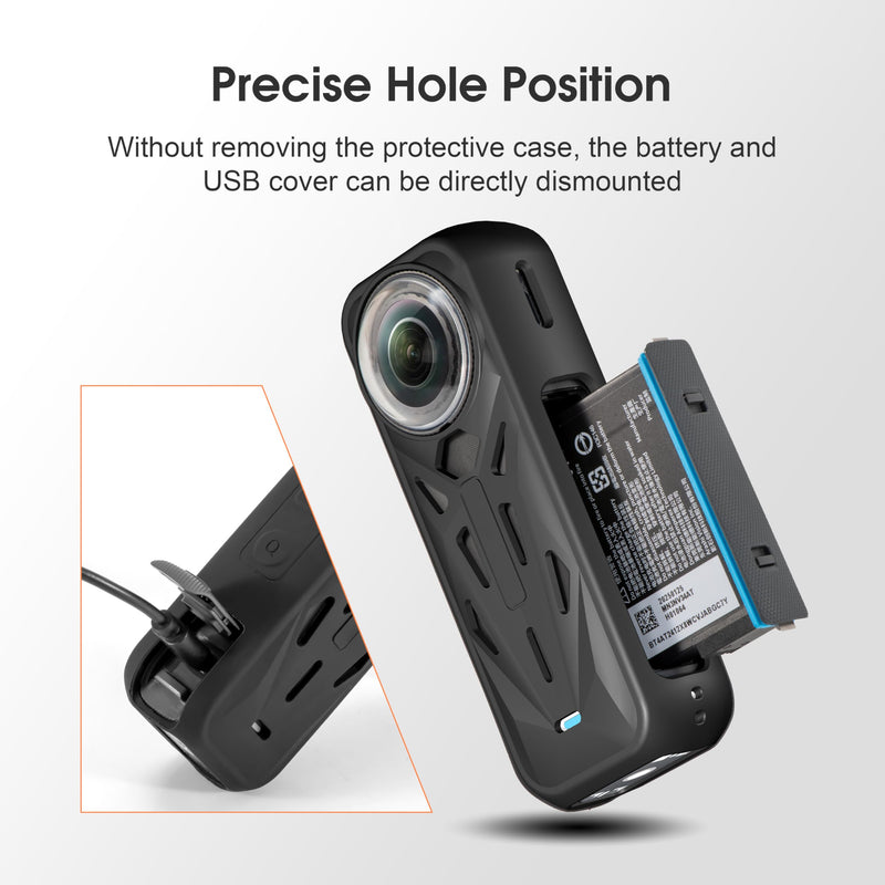 [AUSTRALIA] - Silicone Cover Case for Insta360 X5, Soft Lens Cap Protector All-Round Protective Case for Insta 360 X5 Accessories with Wrist Strap, Shockproof, Precision Fit, Charging Port Accessible (Black) Black 