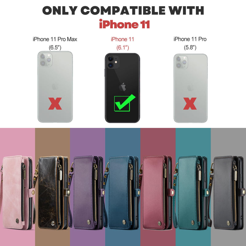Defencase for iPhone 11 Case, RFID Blocking for iPhone 11 Wallet Case for Women and Men with Card Holder, Zipper Pocket Magnetic Flip PU Leather Protective Cover for iPhone 11 Phone Case 6.1, Purple Elegant Purple