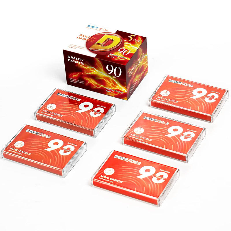 [AUSTRALIA] - Blank Audio Cassette Tape - 90 Minutes Recording Time - Low Noise and High Output - Dictation, MP3 Recording to Blank Tape - Pack of 5 