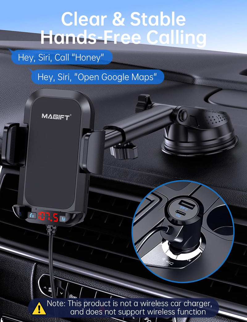 [AUSTRALIA] - Bluetooth Car Adapter 3 in 1 FM Transmitter Car Radio Bluetooth Transmitter with Phone Holder, QC3.0 Fast Charging, Strong Microphone, HiFi Bass Sound, Hands-Free Call, Support USB/TF Drive BLACK 2 