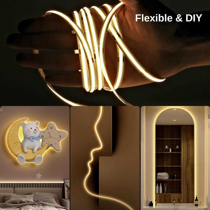 [AUSTRALIA] - Wefomey 65.6ft COB LED Strip Light with Remote, 3000K Dimmable Bright Warm White Led Lights Strip, Flexible DC24V Led Tape Light for Bedroom, Kitchen, DIY Lighting (2 Rolls of 32.8ft) 65.6Ft-3000K Warm White 
