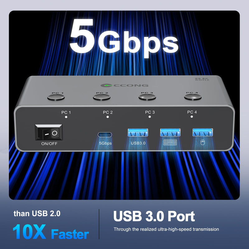 5G USB3.0 HDMI KVM Switch 4 Computers 1 Monitor, KVM Switch 4 Port,8K60Hz | with 3 USB3.0 and 1 USBC Ports Share Monitor Keyboard Mouse Printer, with 4 USB 3.0 Cables and Extended Controller Gray 13.5 cm 8K 4 PC 1 Monitors