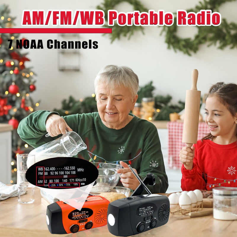 [AUSTRALIA] - Portable 2000mAh Hand Crank Emergency Solar Panel SOS Weather Radio, Self-Powered 7 NOAA Channels Emergency Radio, WB/AM/FM Radios with Reading Lamp (Orange) Orange 