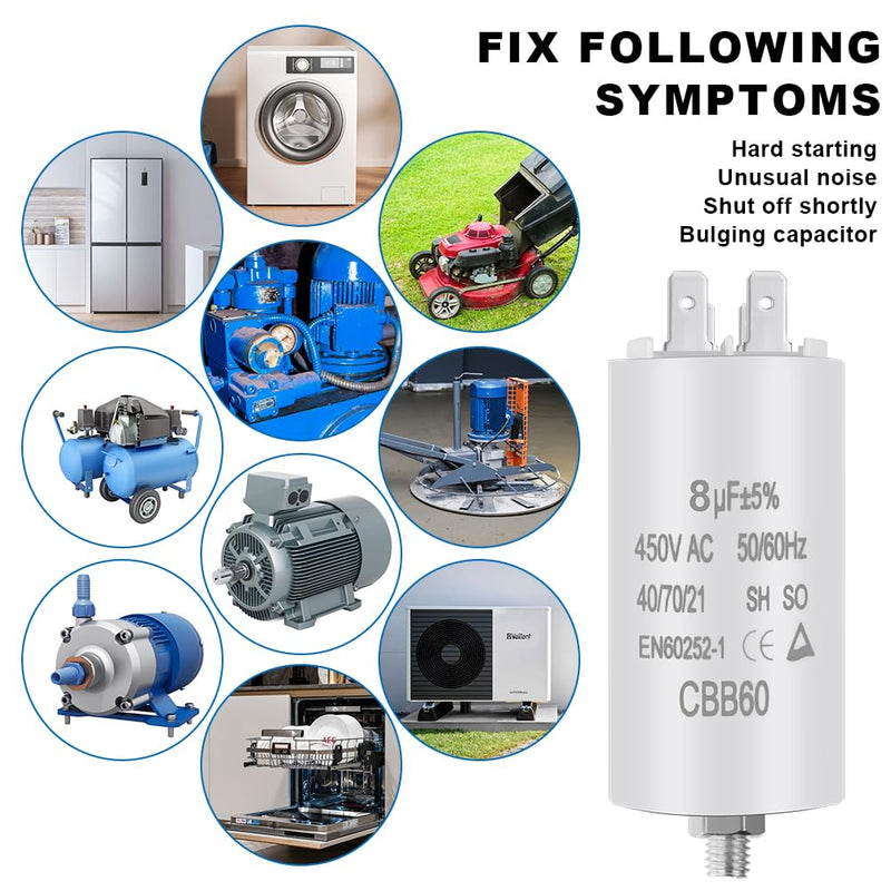 [AUSTRALIA] - OFFCUP Motor Capacitor CBB60 Starting Capacitor 8μF 450V Capacitor 8μF 450V CBB60 Capacitor Plug Suitable for Electric Motors and Swimming Pool Pumps Electric Motor, 50/60Hz 8µF 