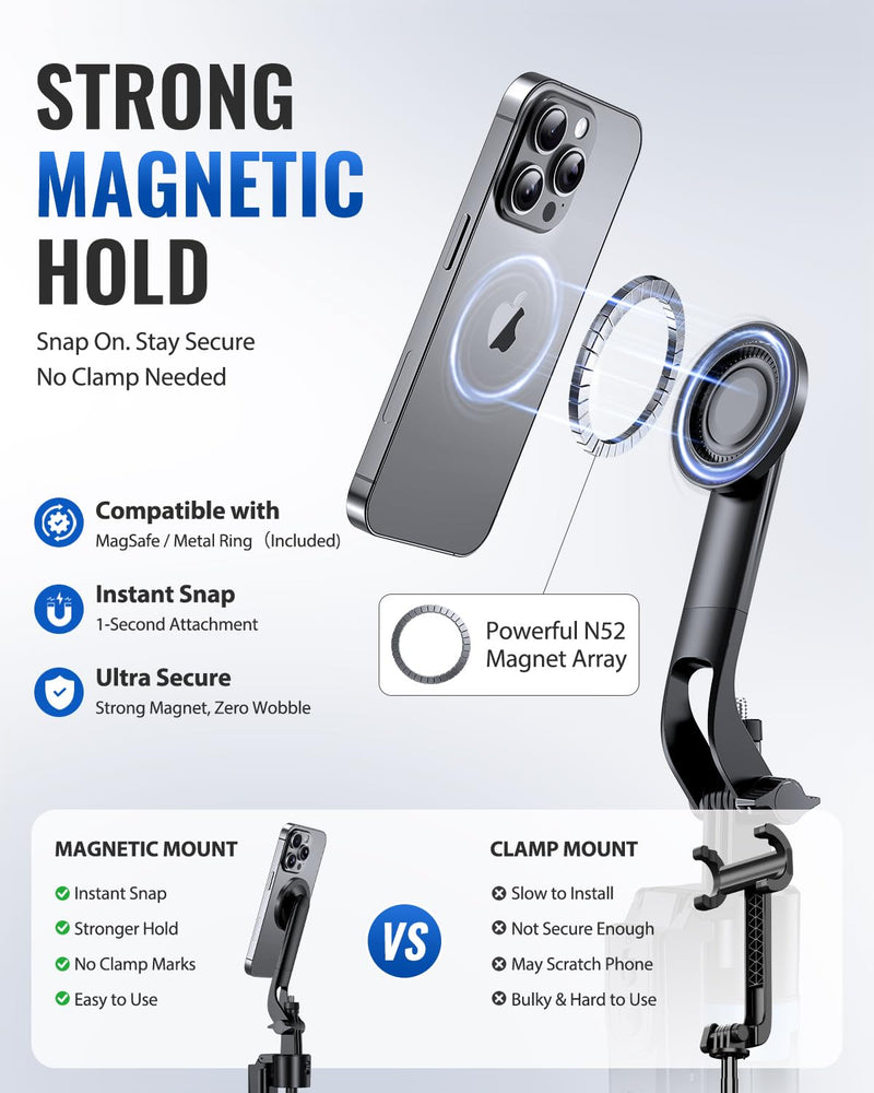 UBeesize 72” Auto Face Tracking Tripod for iPhone, MagSafe Selfie Stick with Remote, 360° Magnetic Phone Stand with Gesture Control for TikTok, Live Stream & Vlogging 72-in