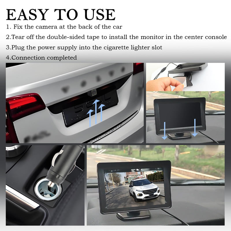 Plug & Play Backup Camera with Monitor 4.6'',12 LED HD Rearview Mirror Camera for Night Vision,150° Wide Angle Universal Car Reverse Camera with Monitor System Fits Cars,SUV,Trucks