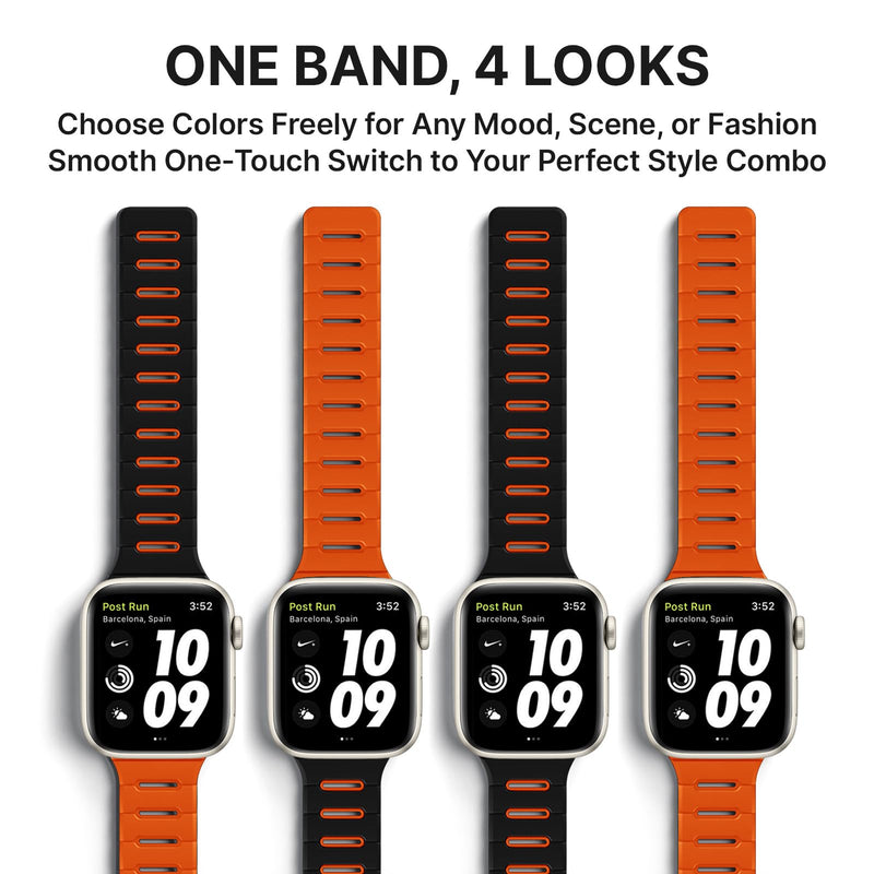 Bandletic Magnetic Reversible Bands Compatible with Apple Watch Band | Breathable Strong Magnet Strap Replacement for iWatch Straps 42mm(Series 11/10),41mm(9/8/7), 40mm(SE3/SE2/6/5/4),38mm(3/2/1) Black-Orange 38mm/40mm/41mm/42mm(Series 11 10)