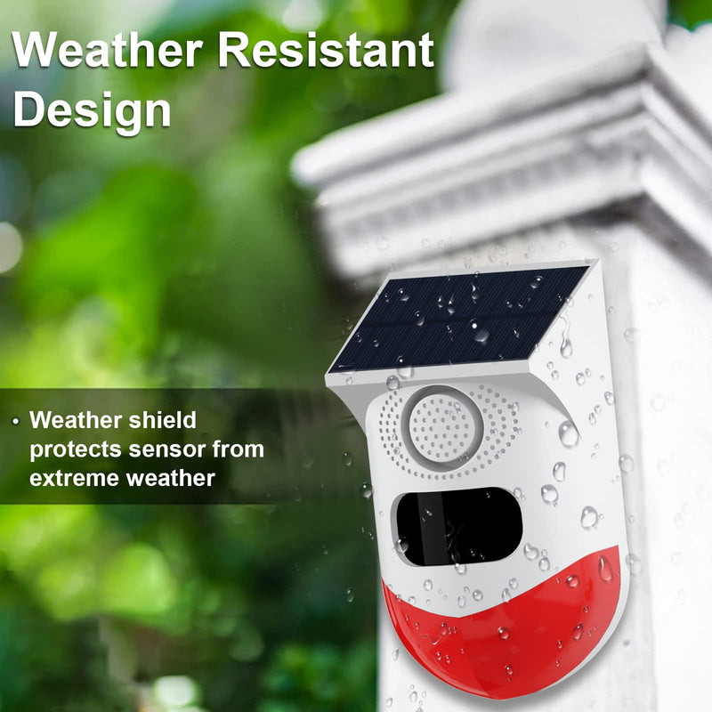 [AUSTRALIA] - ChunHee Solar Motion Sensor Outdoor Alarm,Adjustable Sensitivity Motion Activated Alarm,129db Sound Security Siren Light IP67 Waterproof and 4 Mode for Home,Farm,Barn,Villa,Yard(2 Pack) 2 Light+2 Remote Control 